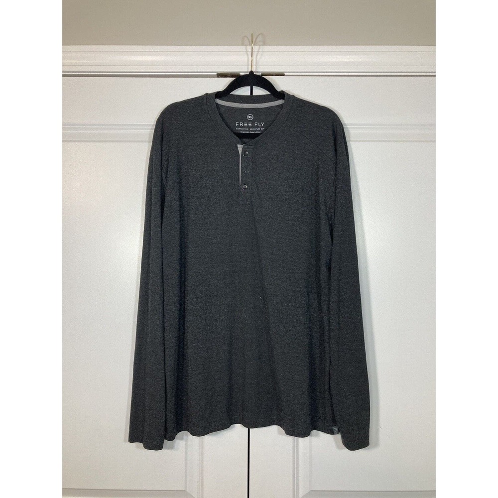 Free Fly XL Long Sleeve Henley Shirt Dark Charcoal Gray Bamboo Blend Stretch